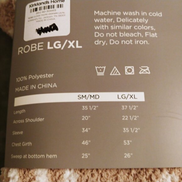 NEW Kirkland's Home Women's Cloud Leopard Robe - Taupe - Size L/XL - Picture 4 of 4